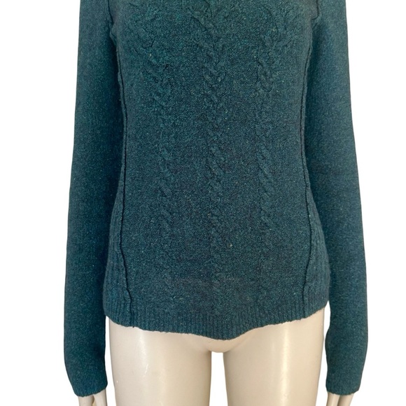 FREE PEOPLE Teal Blue Cable Knit Sweater Mock Neck Wool Blend Soft Size S - Picture 8 of 16